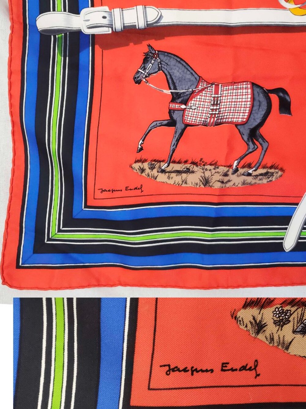 Hermes VTG Silk Scarf Carre 90 "Couvertures et Tenues de Jour" Red Silk Scarf - Picture 3 of 9